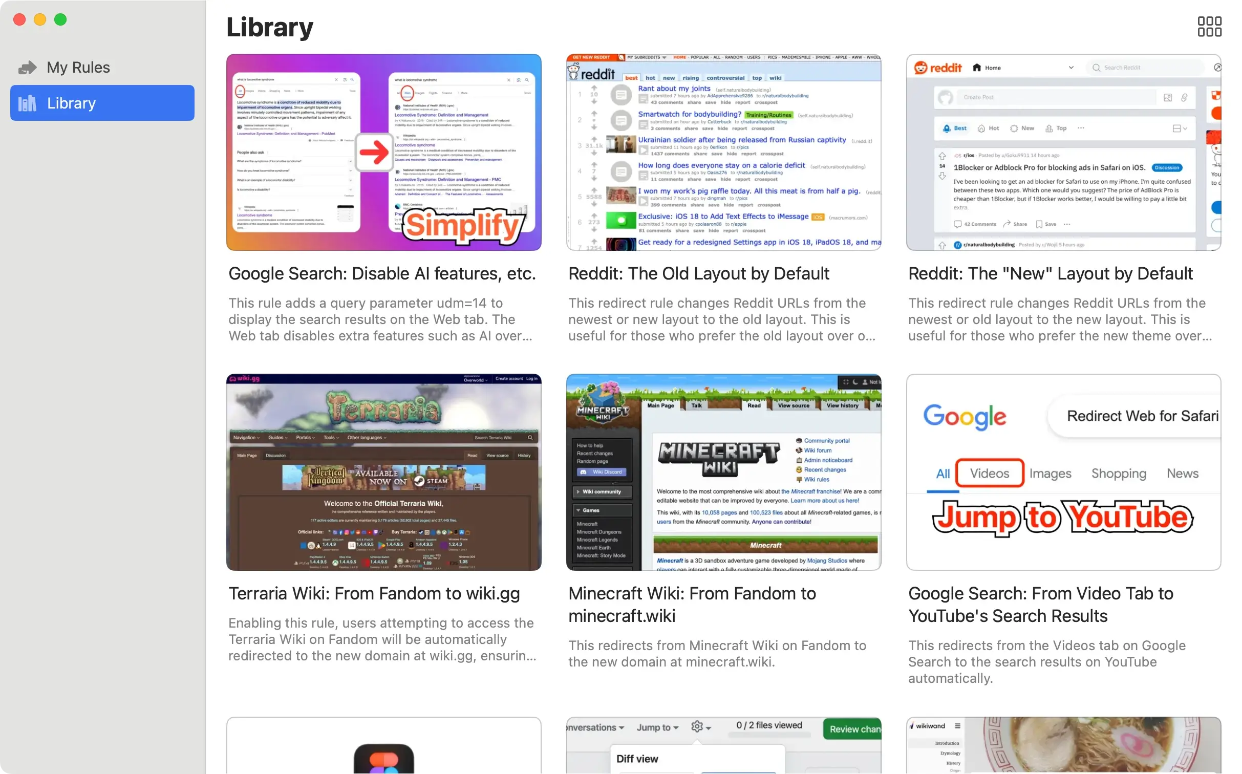 Captura de pantalla de la biblioteca